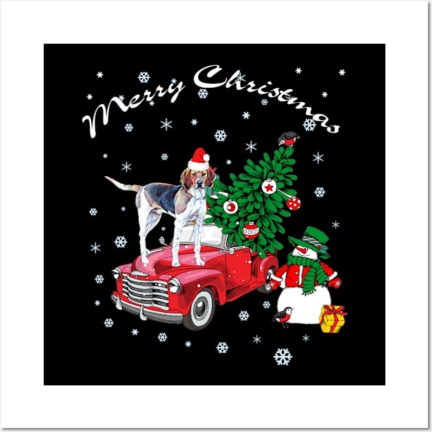 Treeing Walker Coonhound Rides Red Truck Christmas Wall Art by MarrinerAlex